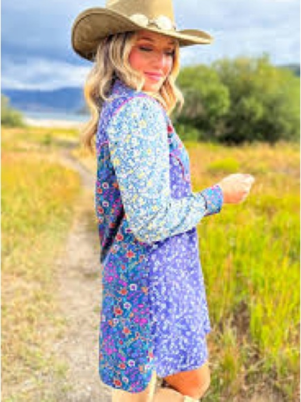 SSYS Livvy Patchwork Floral Shift Dress in Mixed Blues